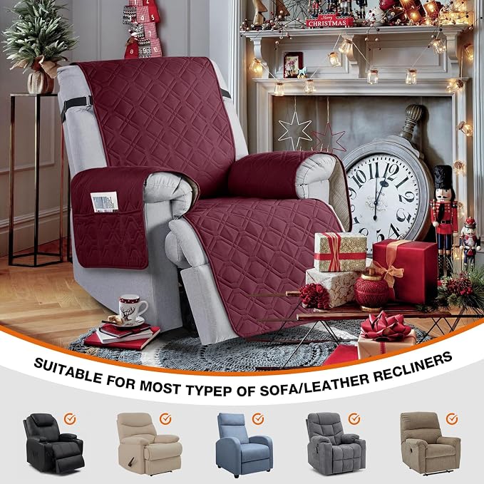 VANSOFY 100% Waterproof Recliner Chair Covers Washable, Burgundy, 23.6" | Non-Slip, Slipcover with Pocket, Furniture Protector, Elastic Straps, Chair Cover for Pets, Dogs - Image 4