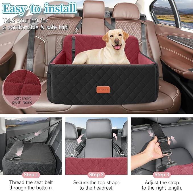 Dog Car Seat for Medium Large Dogs Under 55 lbs, Washable Pet Booster Seat | Dog Car Bed for 2 Small Dogs with Thick Cushion, Detachable Pet Car Seat for Backseat with 2 Safety Leashes and Pockets - Image 6