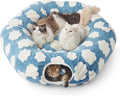 Lesure Donut Cute Jacquard Large Cat Tunnel Bed Kitten Toys for Dog Bunny | 39.5x39.5x10in,Round Large Cat Bed Tube for Multi Kittens,Pet Peekaboo Cave Toy,Spiral Hideaway,Washable Cushion,Blue by Lesure