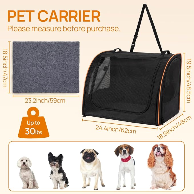 Dog Car Seat, Enclosed Carrier for Pets Travel Safety Dog Crate Soft-Sided Covered Car Kennel Carrier for Backseat for Medium Dogs - Image 2