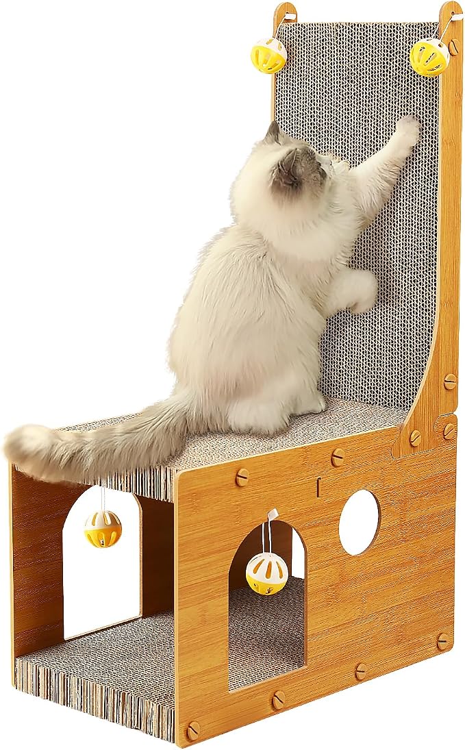 ​Cat Scratcher, Cat Scratching Board, L Shaped Vertical Cat Scratcher for Wall and Couch Protection, Cat Cardboard Scratcher with 4 Ball Toys for Indoor Cats by YEMOO