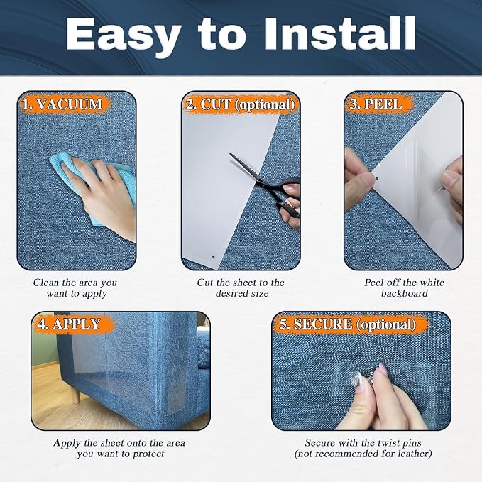 Cat Scratch Furniture Protector - Couch Protector from Cat Claws | Plastic Cover Adhesive Clear Flexible Sofa Guard, Single Side Sticky Deterrent Training Tape,11.8 in × 196.8 in - Image 6