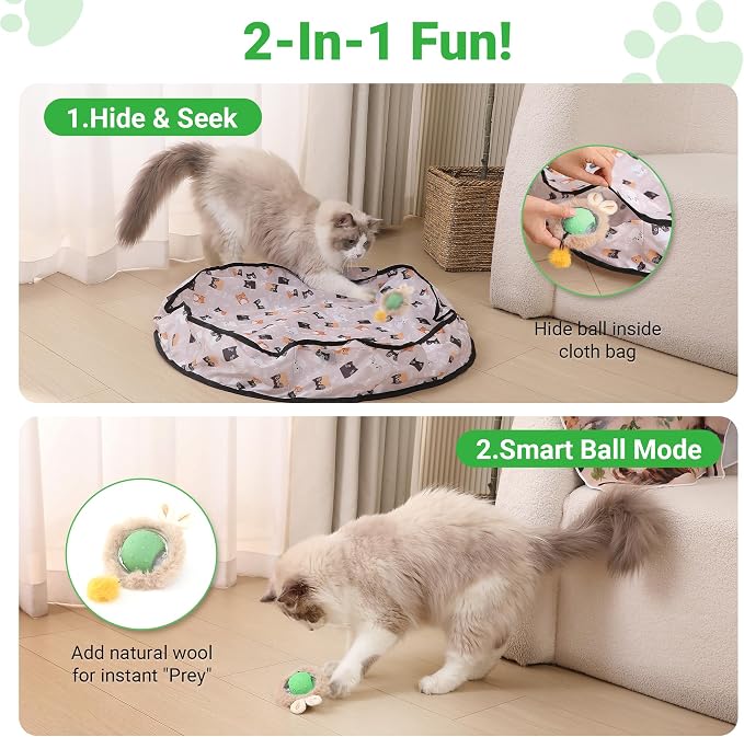 Cat Toys for Indoor Cats, Interactive Cat Toy for Adult Cats | Hide and Seek Play Mat for Bored Kittens, Automatic Rolling Ball with Real Bird Chirping, Motion Activated Rechargeable - Image 2