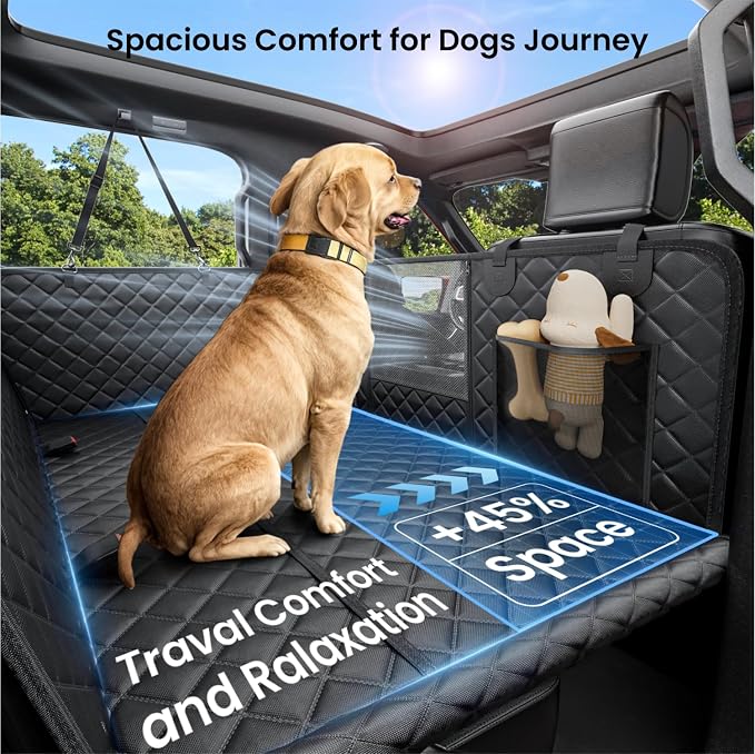 REEVAA Dog Truck Seat Cover for Back Seat, Hard Bottom, XL, Black | 450 lbs Extender, 45% More Space for 2-4 Large Dogs, Waterproof, Zippered Mesh Window, Fits Crew Cab Trucks & Large SUVs - Image 3