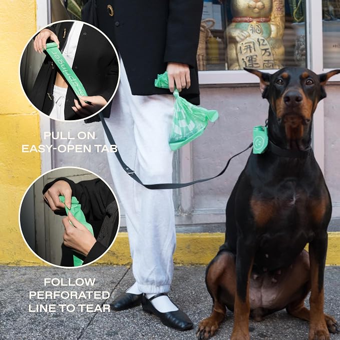 Springland Recycled Plastic Poop Bags for Dogs, 15 of Bags + 1 Dispenser | Premium thick & durable bags, leak proof, easy-open tab, unscented, no dangle bag holder for leash included - Image 6