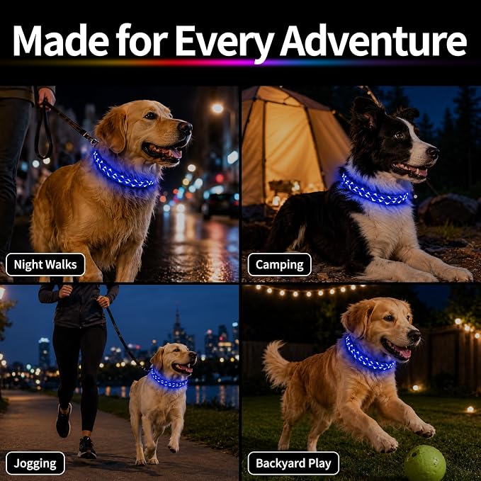 Rechargeable LED Dog Collar for Night Walking, Embroidered Rope Light | The LED light is visible from 360 degrees, anti-loss and enhancing outdoor walking safety(Medium Blue) - Image 6