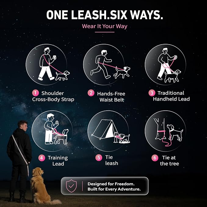 Hands Free Dog Leash,Galaxy Reflective, Crossbody Dog Leash,Pink | Galaxy Reflective • Crossbody Carry • Soft Velvet Handles • Stylish Design - Image 3