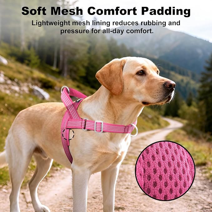No Pull Dog Harness with Handle, Adjustable Soft Mesh Padded Vest | Reflective Walking Harness with Front Clip for Small Medium Large Dogs, Quick Fit No Escape for Training, Pink, XS - Image 4