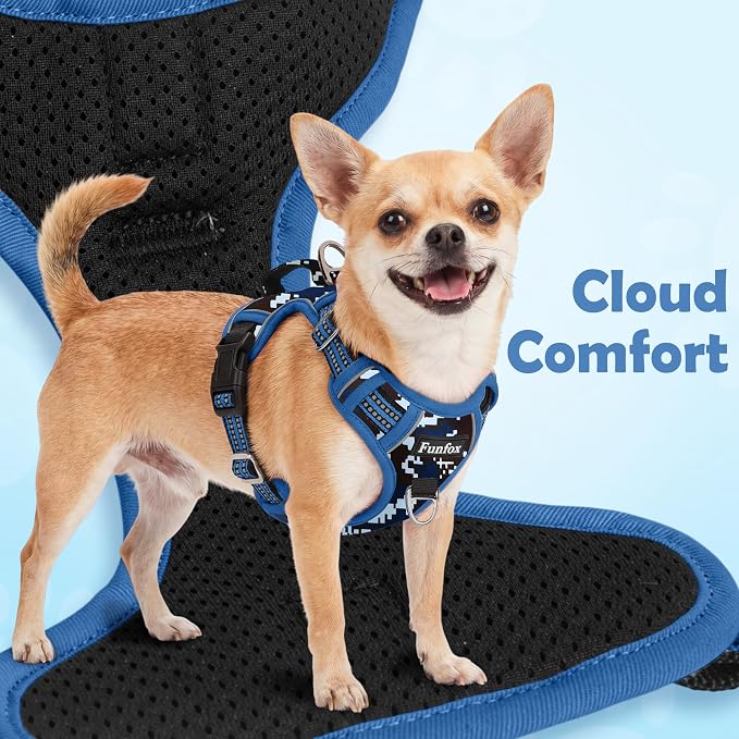 Dog Harness No Pull, Adjustable Pet Vest Harness, Super Soft Material with Vertical Handle Easy Control, Reflective Night Walking, 2 Leash Clips for Medium Sized Dogs, Mosaic Blue, M - Image 7