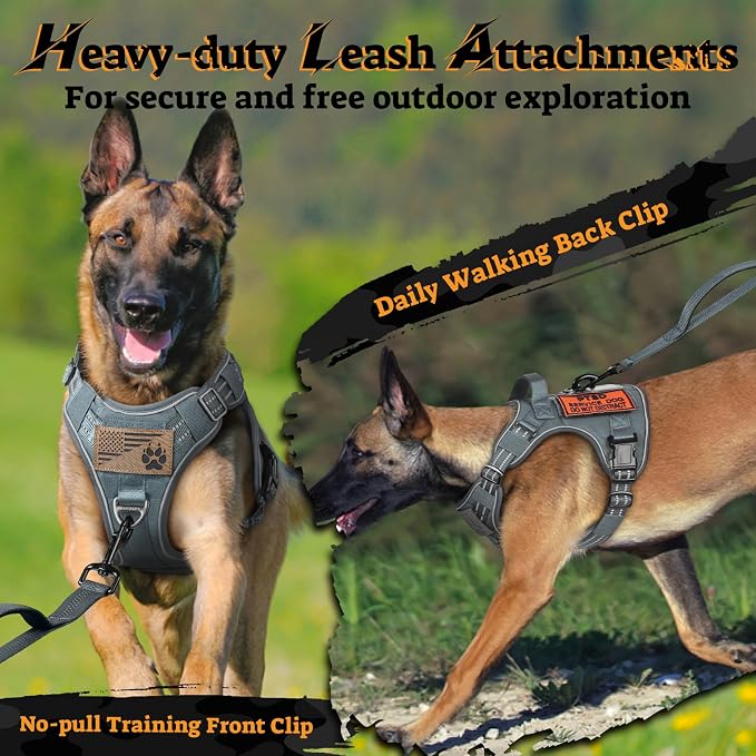 rabbitgoo Tactical Dog Harness for Small Dogs, No Pull Service Pet Vest | Military Molle System & Easy Control Handle, Adjustable and Reflective for Walking and Training, Grey, Small - Image 7