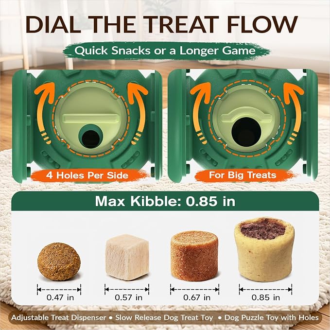 KADTC XL Dog Treat Dispenser Toy, Wobble Giggle Bone for Medium/Large Dogs | Roll-to-feed puzzle feeder: adjustable slow-feeder flow, mental exercise, energy burn, boredom relief, helps lower bloat risk - Image 3