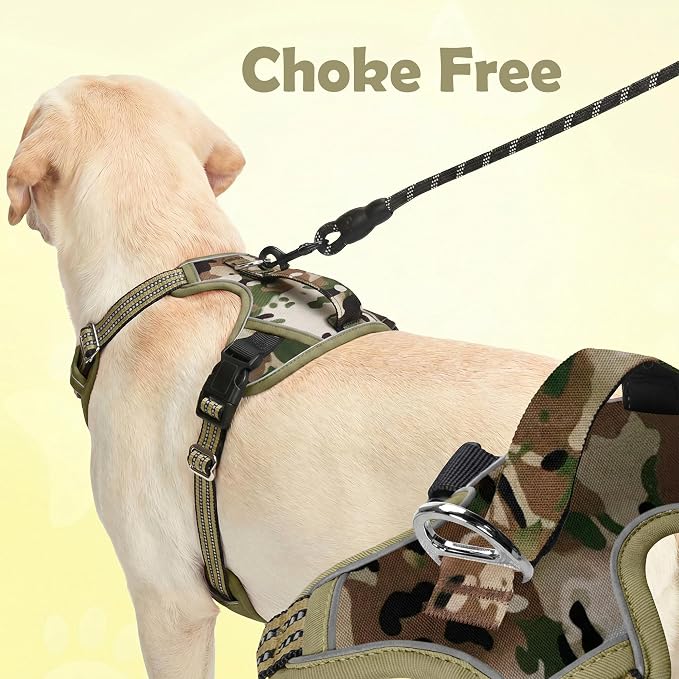 Dog Harness No Pull, Adjustable Pet Vest Harness, Super Soft Material with Vertical Handle Easy Control, Reflective Night Walking, 2 Leash Clips for Large Dogs, Camo Green, L - Image 3
