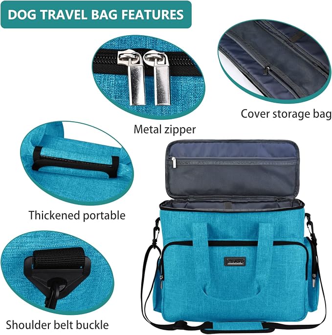 BAGLHER Dog Travel Bag, Pet Travel Bag (ALL Pet Travel Supplies), With 2 Pet Food Containers and 2 Collapsible Silicone Bowls; Essential Kits for Pet Travel Sky Blue - Image 4