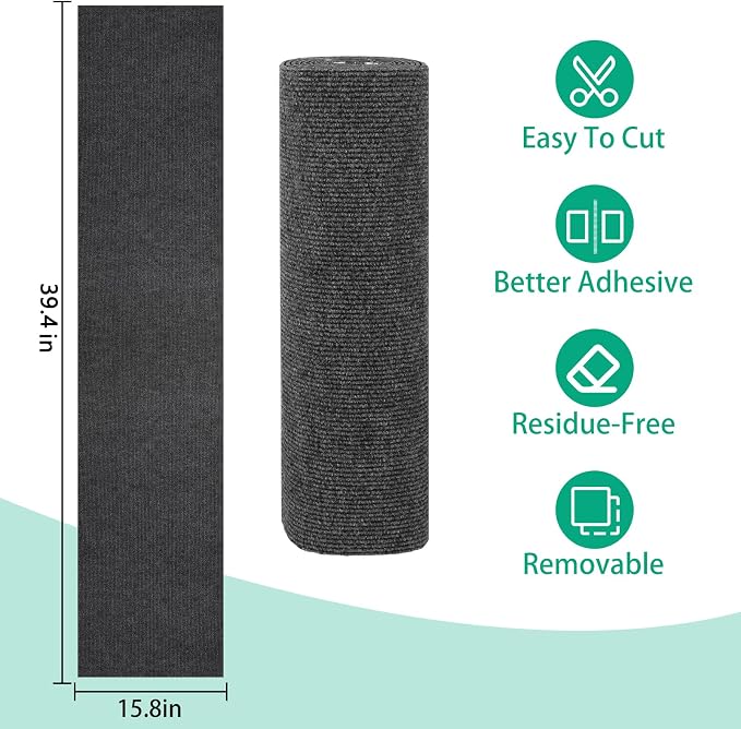Trimmable Cat Scratcher Mat, 39.4"x15.8" Self-Adhesive Cat Scratching Carpet Pad Replacement for Cat Tree Shelves, Cat Steps and Posts, DIY Cat Scratch Couch Furniture Protector - Image 2
