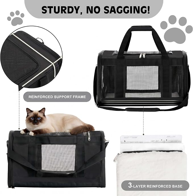 Extra-Large Cat Carrier, Soft-Sided Collapsible Pet Carrier up to 22 lbs | Dog Carrier with Breathable Mesh, Spacious Interior for Big/Medium Cats and Small Dogs, Car Travel Vet Visit - Image 3