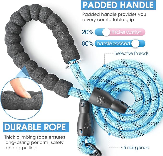 2/4/5/6 FT Dog Leash with Comfortable Padded Handle and Highly Reflective Threads for Small Medium and Large Dogs (6FT-1/2'', Blue) - Image 2