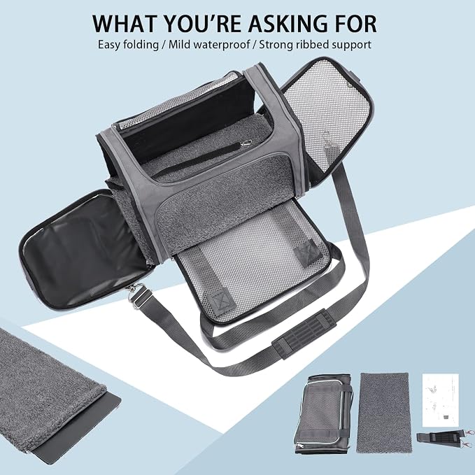 A 4 Pet Airline Approved Pet Carrier, Soft-Sided, Washable, for Dogs | Portable travel bag, breathable mesh windows, multiple pockets, removable mat - Image 7