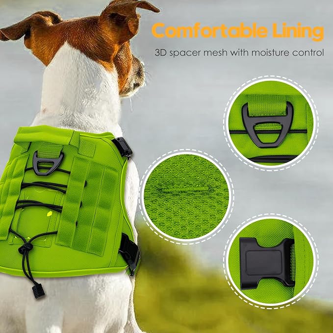 Heavy-Duty Tactical Dog Harness for Large Dogs, No Pull Adjustable Reflective Pet Vest with Molle System, K9 Military-Grade Control for Service Training, Outdoor & 10+ Breeds, Wild Lime, X-Large - Image 2