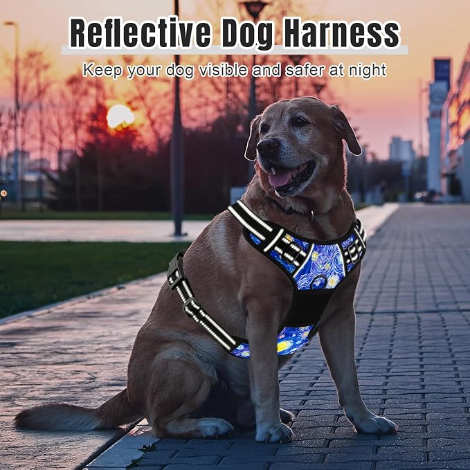 Rnivvi No Pull Dog Harness, Cute Reflective Extra Small Sized Puppy Harness, Adjustable Soft Padded Vest for Small Dogs, Cats, Heavy Duty Pet Vest with Easy Control Handle for Walking, Starry Night - Image 6