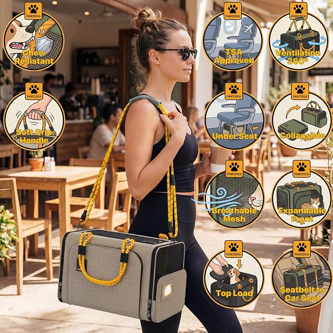 PAWZIDEA Expandable Pet Carrier for Small Cats & Dogs, TSA Airline Approved | 18"×11"×11" Soft-Sided Small Dog Travel Bag, Collapsible Top-Load Cat Carrier for 2 Cats Under Seat, Puppy Car Seat Up 15lbs - Image 9