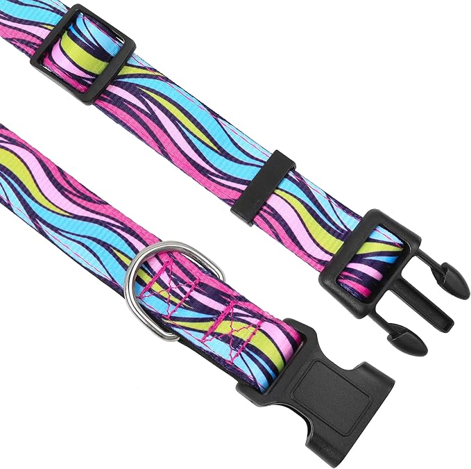 Reflective Dog Collar, Adjustable Neoprene Padded,Colorful Wave Pattern,S | Breathable Nylon for Small Dogs,Tear-Resistant Webbing,Chafe‑Free on Walks and Hikes,Metal D-Ring,Night Safety - Image 3