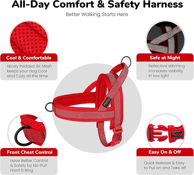 No Pull Dog Harness for Large Dogs, Breathable Mesh Padded, Red, L | Quick Fit, Easy On and Off, Adjustable, Reflective Vest Harness for Night Safty, Easy for Walking and Training, Chest 26-32" - Image 6