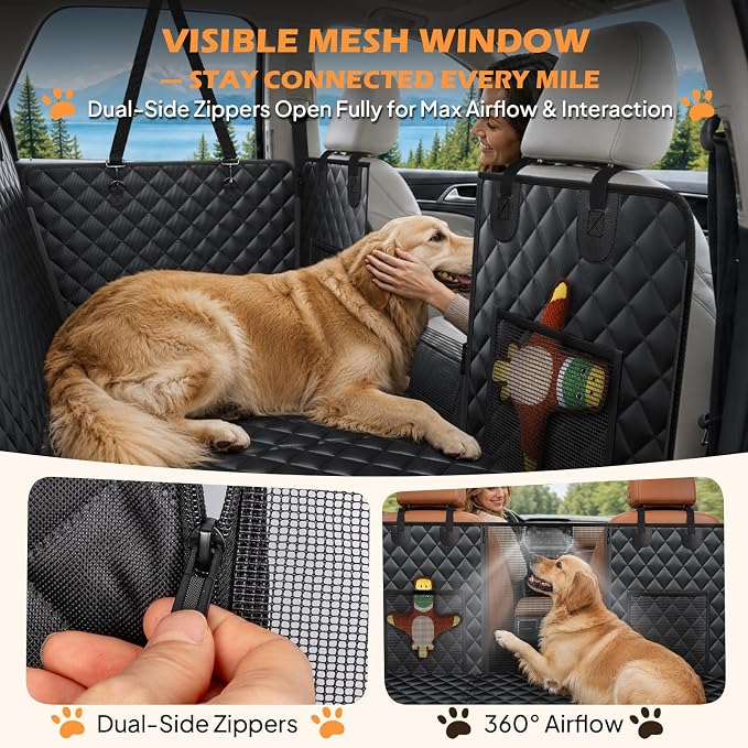 Waterproof Hard Bottom Back Seat Extender for Dogs XL, Truck SUV Cover | Waterproof, Honeycomb Board, No-Sag Support, Non-slip Dog Hammock for Truck Full-size SUV, Include Dog Seat Belt, Mesh Window - Image 3