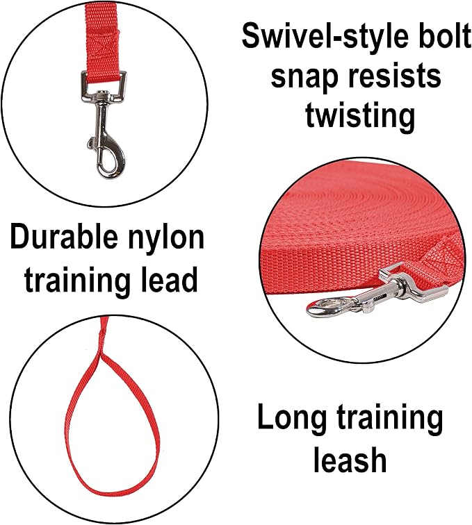 Hi Kiss Dog/Puppy Obedience Recall Training Agility Lead - 15ft 20ft 30ft 50ft 100ft Training Leash - Great for Training, Play, Camping, or Backyard (50 Feet, Red) - Image 3
