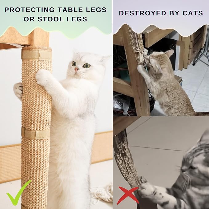 JanYoo 2 Pieces Cat Scratcher Mat for Table Leg Sisal Cat Scratching Pad Scratch Mat for Cat Scratch Pad Rug 19.69 × 9.84 in(Beige) - Image 5