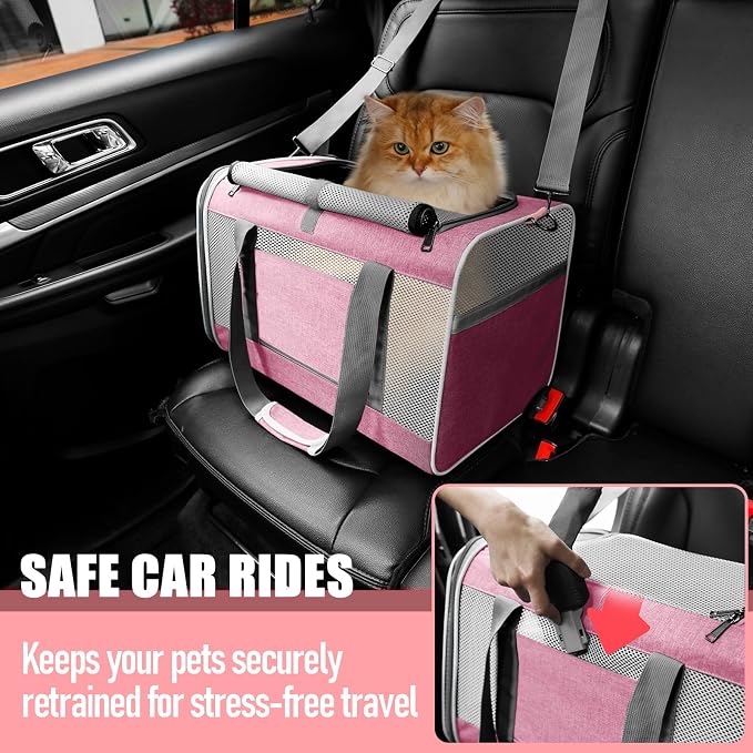 GAPZER Large Cat Carrier Soft, Collapsible Travel Pet Carry Bag, Small Dogs | Big Kitten Cat 20lbs Mainecoon, Top Open Travel Shih-Tzu Pet Kennel, Yorkie Small Dog 10 Pounds, 18x12x12, Durable Cloth Pink - Image 5
