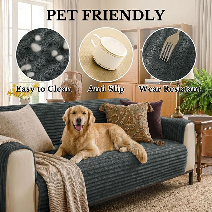 Smiry Waterproof Couch Cover for Dogs, Washable Non Slip Plush Protector | Waterproof Protection, Plush Flannel, Non Slip Backing, Pet Hair & Scratch Protection, Soft Cover (43" x 82.7") - Image 5