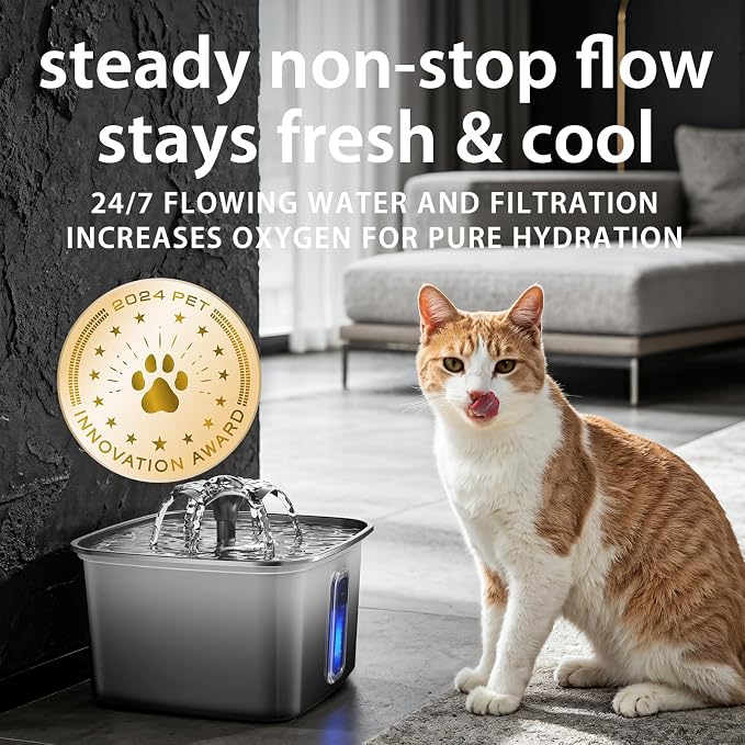 Veken Innovation Award Winner Stainless Steel Cat Water Fountain, 108oz | Automatic Pet Fountain Dog Water Dispenser with Replacement Filters & Silicone Mat for Cats, Dogs (Velvet Black) - Image 5