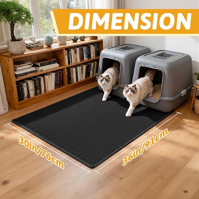 Pieviev Litter Mat, Double-Layer Waterproof Trapping Mat, 36" x 30" Black | Honeycomb Design Catches Scattered Particles to Stop Tracking, Urineproof Base Protects Floors, Easy to Clean - Image 2