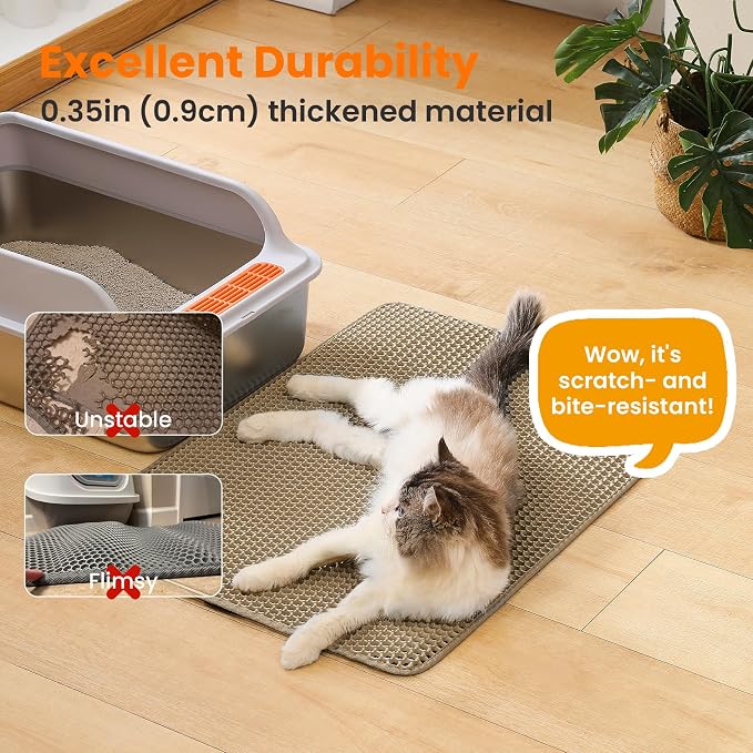Extra Large Cat Litter Mat, Double Layer Honeycomb, Beige | 30x22”, Reduces Litter Tracking, Easy to Clean, Waterproof, Non-Slip, Soft on Paws, Scratch Resistant, Beige, XL - Image 6