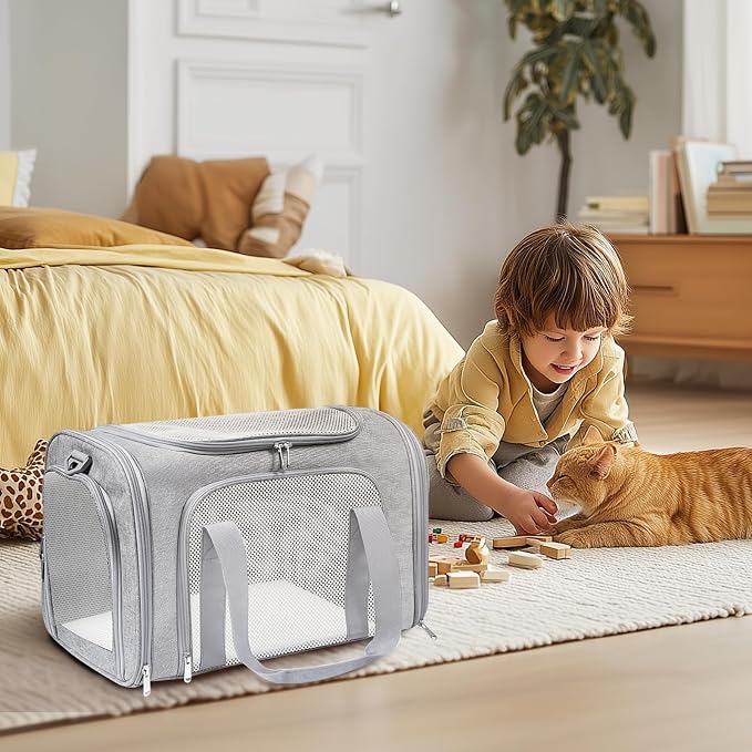 Cat Carrier Soft Up to 16 Lbs, Breathable Pet Travel Bag with Steel Frame | Lockable Zippers, Fits Small Dog, Kitten, and Rabbit,Medium Travel Carrying Case for Kennel Car Airline Transport，Grey - Image 6