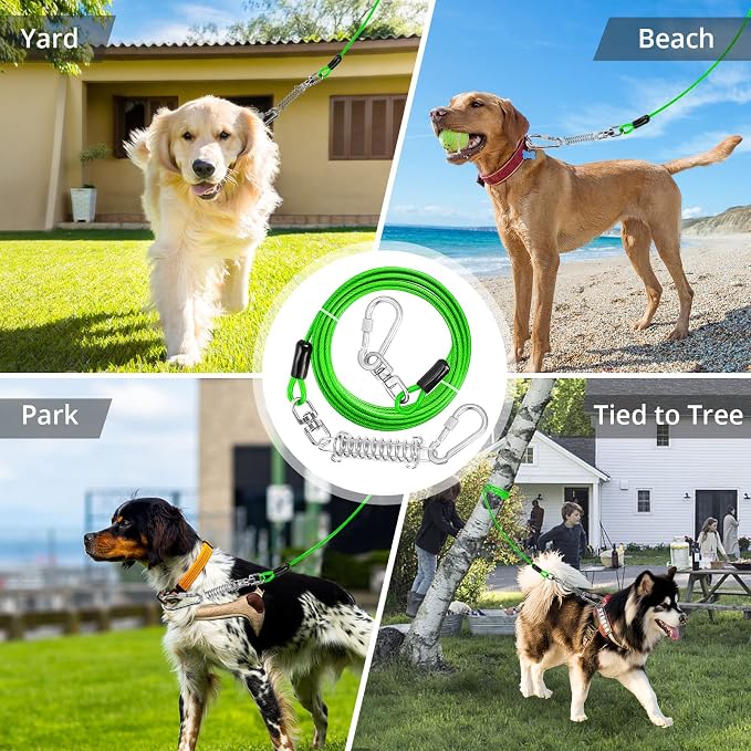 jenico Dog Tie Out Cable - 70 ft Heavy Duty Dog Lead for Yard | Outdoor Runner Cable with Swivel Hook and Shock Spring for Small Medium Large Dogs Up to 500 lbs Dog Tether for Yard Camping - Image 7