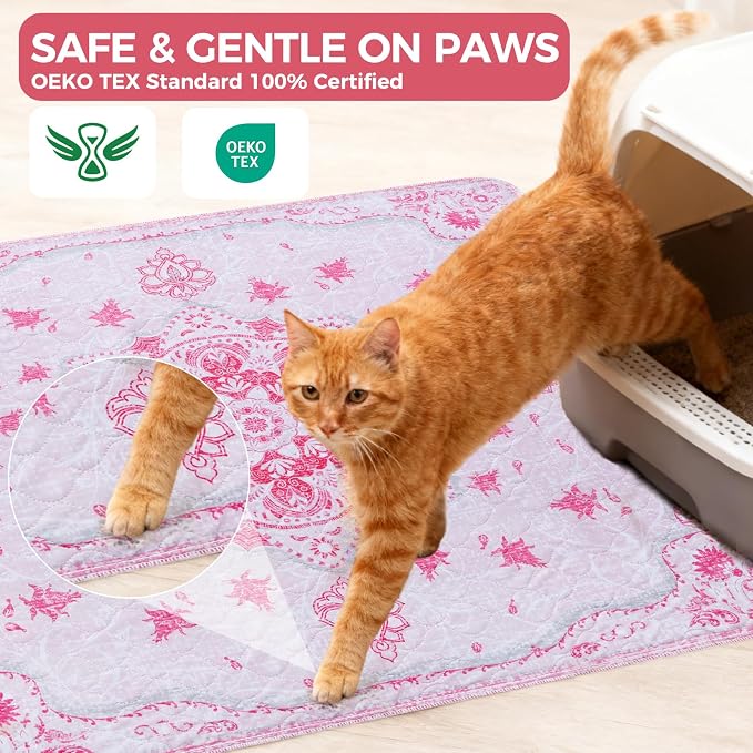 Homimp Cat Litter Mat, Litter Trapping Mat 2 Pack, Contains Mess from Box, Protects Floors,Urine Waterproof,Non-slip,Less Waste Cat Litter Box Mat,Soft on Kitty’s Paws,Washable,Absorbent,Pink 24"X36" - Image 3