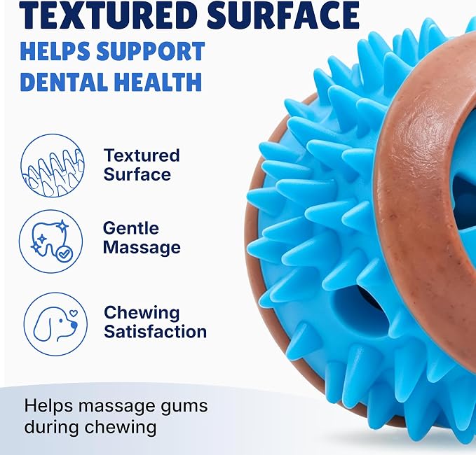 Dog Treat Ball, Treat Dispensing Puzzle Toys for Small & Medium Dogs, Blue | 3-Inch Size • Interactive Toy • Bacon Scent • Soft TPR Rubber • Dental Cleaning - Image 5
