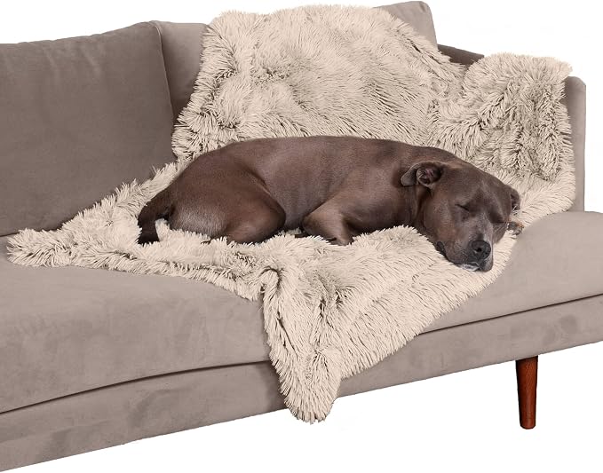 Furhaven Waterproof Throw Blanket for Dogs & Indoor Cats, Washable - Shaggy Plush Calming Long Faux Fur & Velvet Dog Blanket - Taupe, Large by FurHaven