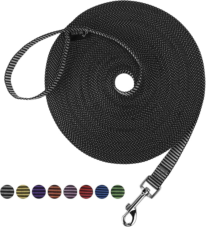 Hi Kiss Dog/Puppy Obedience Recall Training Agility Lead - 15ft 20ft 30ft 50ft 100ft Training Leash - Great for Training, Play, Camping, or Backyard(30ft,Black_White) by HiKiss