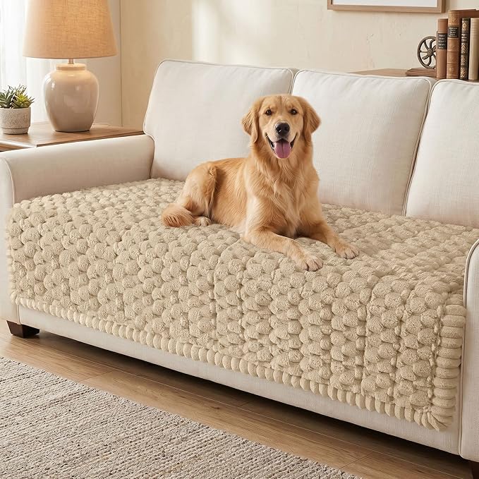 Smiry Non Slip Couch Covers for Dogs, Scratch Resistant Pet Sofa Protector | Machine Washable Soft Fuzzy Thick Furniture Cover for Sofa Loveseat Sectional Large Dogs, Khaki, 43" x 63" by Smiry