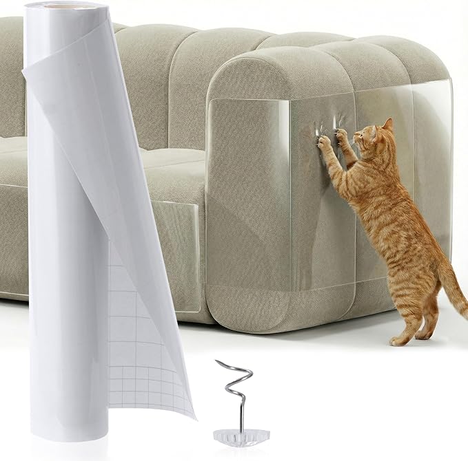 Anti Cat Scratch Furniture Protector Roll, Clear Self Adhesive Film | 196.6" × 16.5" Cut to Fit PVC, Protects Couches, Sofas, Chairs, Doors & Hardwood, Cat Claw Guard by VISTACOSTORE
