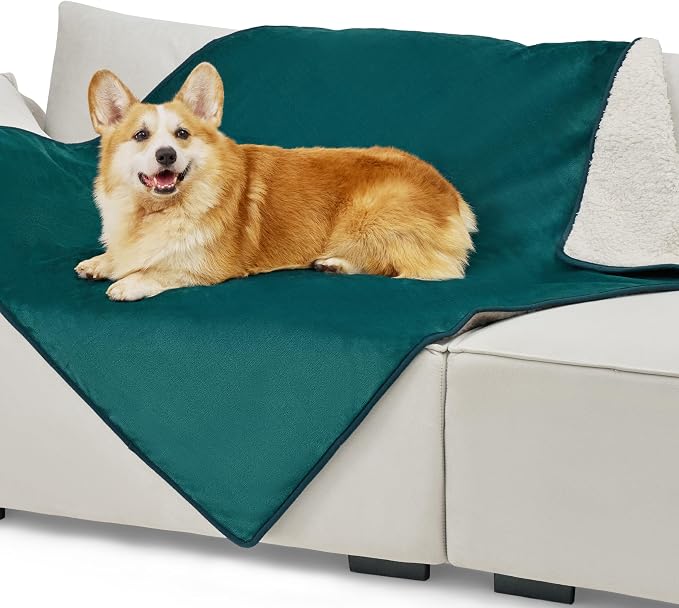 Bedsure Waterproof Dog Blankets for Large Dogs Sherpa Fleece Throw, 40X50 | Washable Soft Plush Pet Cat Blanket for Couch Cover, Reversible Cozy Calming Sofa Protector Warm for Senior Dogs,Green by Unknown