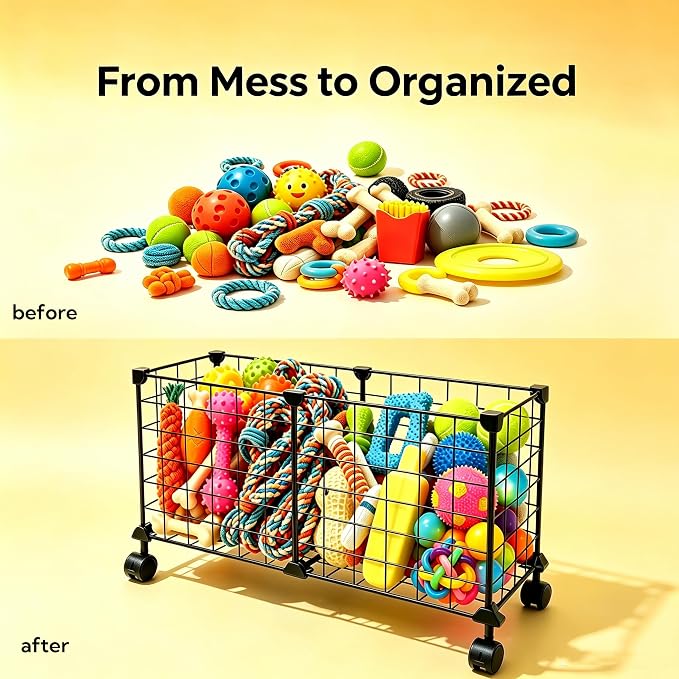 Indestructible X Large Dog Toy Basket with Wheels, Metal Dog Toys Holder for Cats, Heavy-Duty Storage Bin for Chew Toys & Blankets Pet Food Storage Box Organization, Chew-Proof Toy Organizer for Puppy - Image 4