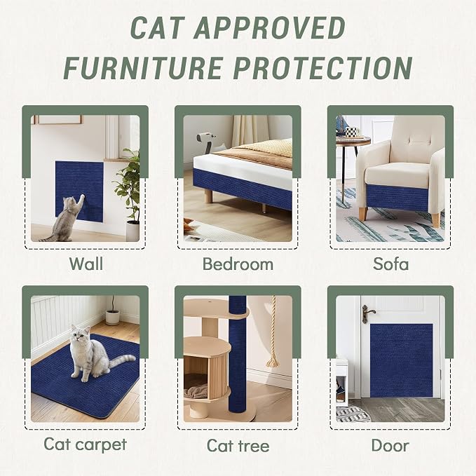 Cat Scratch Couch Protector, 78.7"x15.8" Self-Adhesive Furniture Protector | DIY Couch & Wall Shield Carpet, Trimmable Anti Scratch Mat for Indoor Sofa Bed Door Guard, Heavy Duty, Navy - Image 7