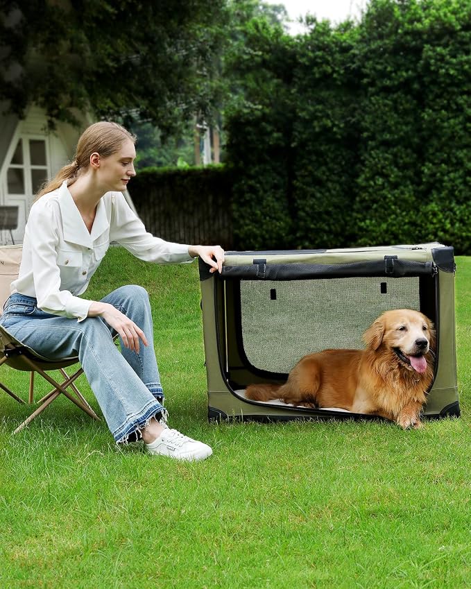Veraste 30" Soft Collapsible Travel Dog Crate for Medium Dogs,Green | 4-Door Foldable Travel Crate,breathable mesh, foldable with storage bag - Image 5