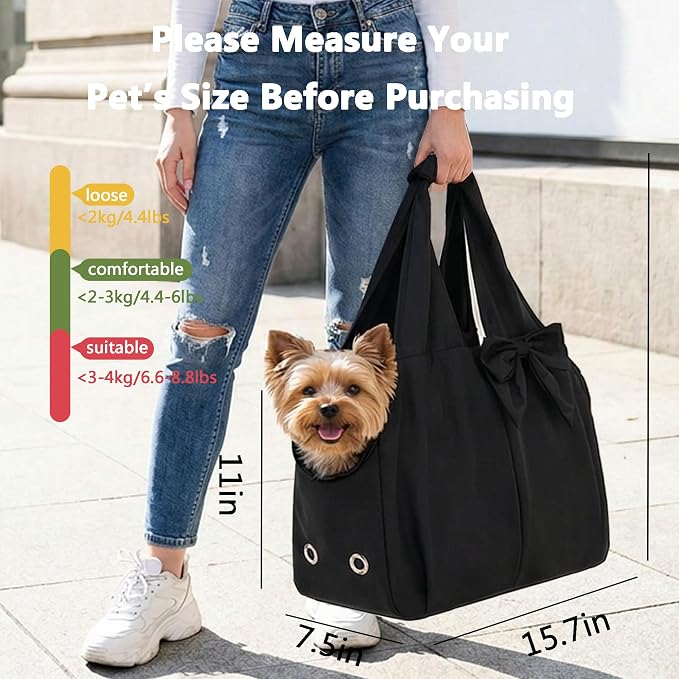 Fashion Dog Purse Carrier for Small Dogs, Soft-Sided Dog Bag Carrier with 4 Large Pockets, No Collapse, Lightweight, Smart Zipper Lock, Puppy Tote Bag for Cats Rabbit Carrier for Travel(Black) - Image 3