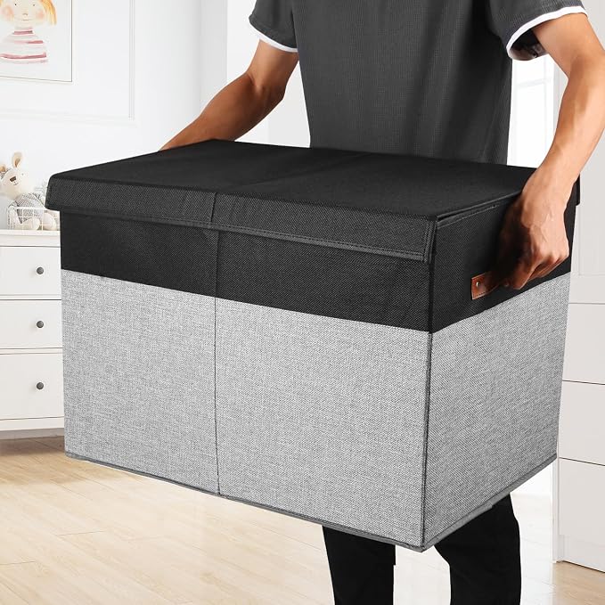 Large Toy Storage Box with Lid, Toy Chest Bin Boxes Basket with Dividers | Sturdy Toy Organizer Bin for Kids, Boys, Girls, Nursery, Living Room, Bedroom, Playroom 25"x13" x16"(Black and Grey) - Image 6