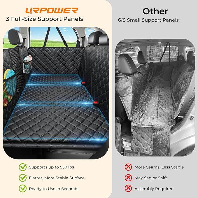 URPOWER Back Seat Extender for Dogs, Large Hard Bottom Dog Car Seat Cover | 550 lb Support, 45% More Space for Large & Multiple Dogs, 3 Large Panels for Stability, Foam Comfort, Waterproof 900D Oxford - Image 4