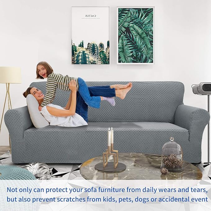 ZNSAYOTX 1 Piece Jacquard Couch Covers for 3 Cushion Couch High Stretch Sofa Cover for Pets Dogs Anti Slip Extra Large Sofa Slipcovers Furniture Protector (XL Sofa, Light Grey) - Image 2